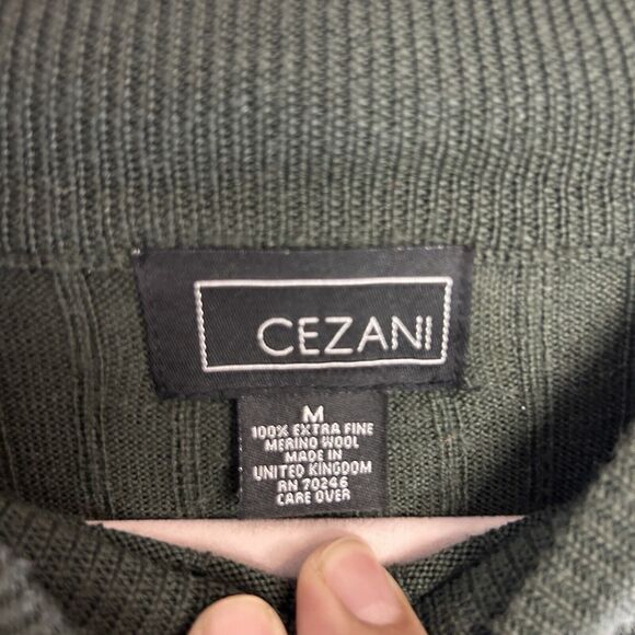 Cezani Sweater Adult M Green Mock Neck 100% Extra Fine Merino Wool PullOver Top - Picture 2 of 5